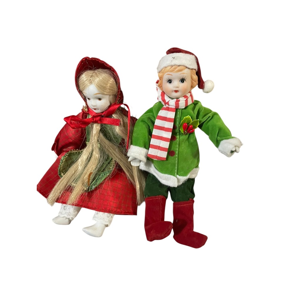 Vintage Christmas Porcelain‎ Dolls Boy Girl Holiday Figurine Set